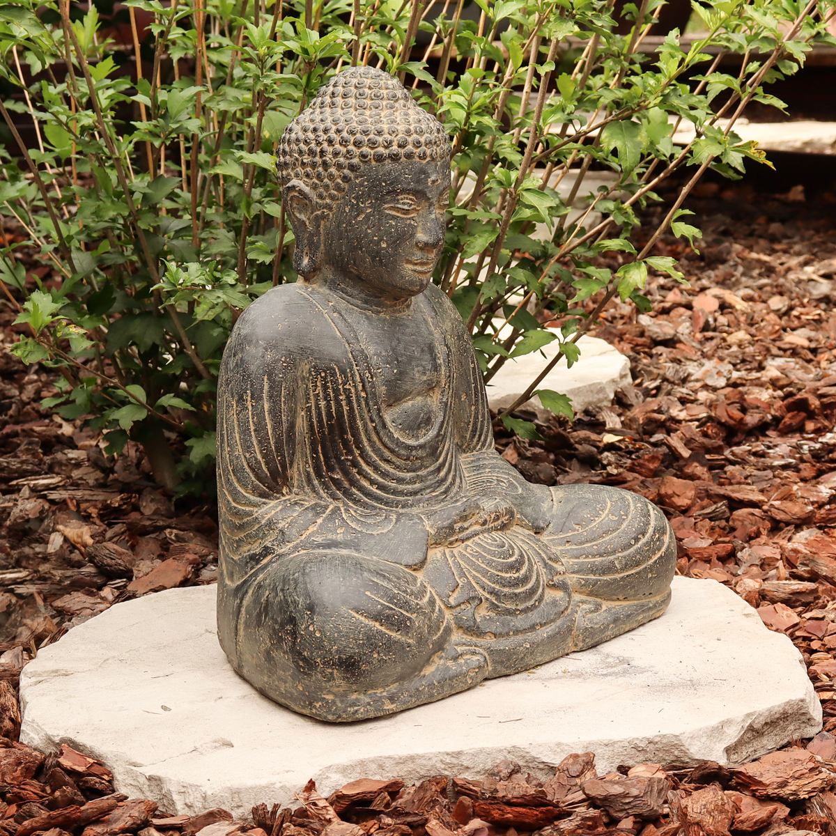 Buddha Steinfigur sitzend Skulptur Japan Stein Figur Statue Garten Asien 40 cm