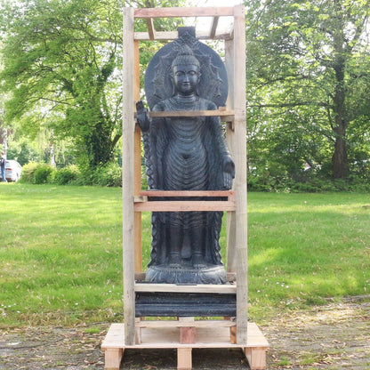 Buddha Steinfigur Deko aus Stein für den Garten frostsicher wetterfest groß Steinbuddha