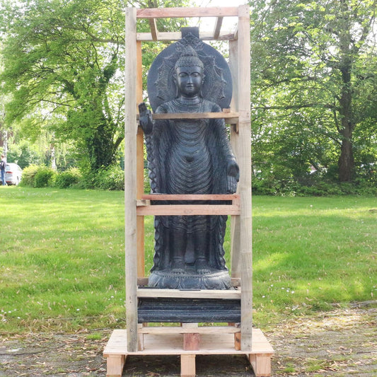 Buddha Steinfigur Deko aus Stein für den Garten frostsicher wetterfest groß Steinbuddha