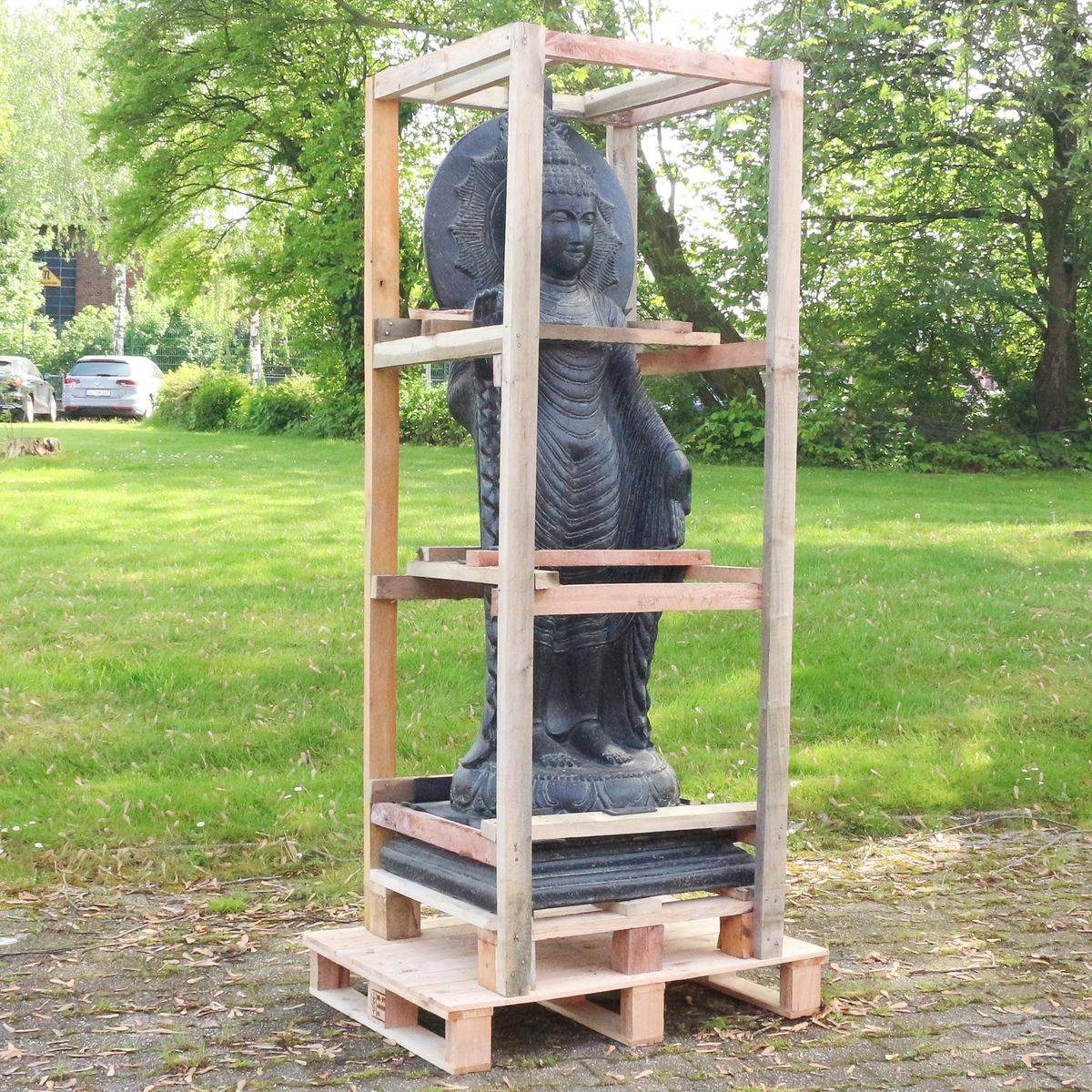 Buddha Steinfigur Deko aus Stein für den Garten frostsicher wetterfest groß Steinbuddha