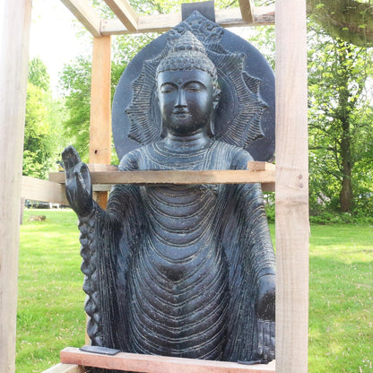 Buddha Steinfigur Deko aus Stein für den Garten frostsicher wetterfest groß Steinbuddha