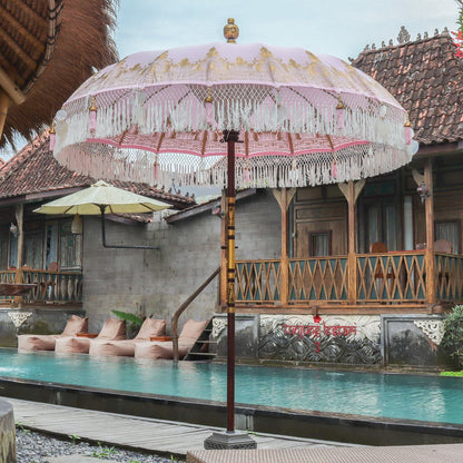 Original Balinesischer Sonnenschirm Bali Schirm Rosa Weiß 185 cm Model Valeria