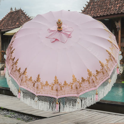 Original Balinesischer Sonnenschirm Bali Schirm Rosa Weiß 185 cm Model Valeria