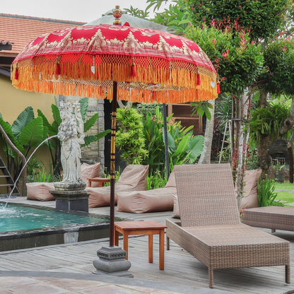 Original Balinesischer Sonnenschirm Bali Schirm Rot Orange 185 cm Model Solaria