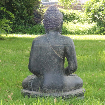 Buddha Statue sitzend Figur Skulptur Asien Indonesien Deko Steinguss Lavastein Gartenfigur Meditation 60 cm