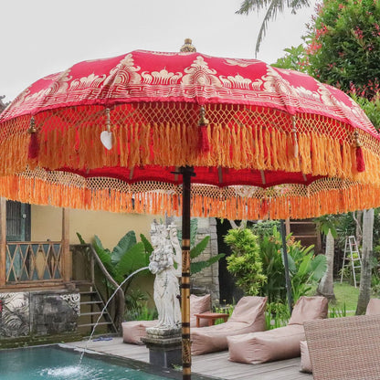 Original Balinesischer Sonnenschirm Bali Schirm Rot Orange 185 cm Model Solaria