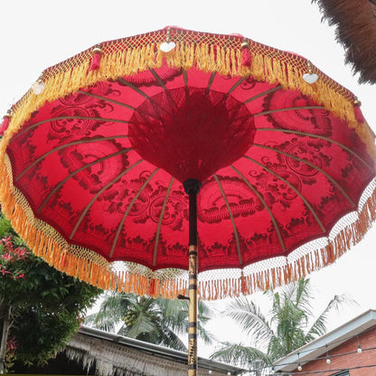 Original Balinesischer Sonnenschirm Bali Schirm Rot Orange 185 cm Model Solaria