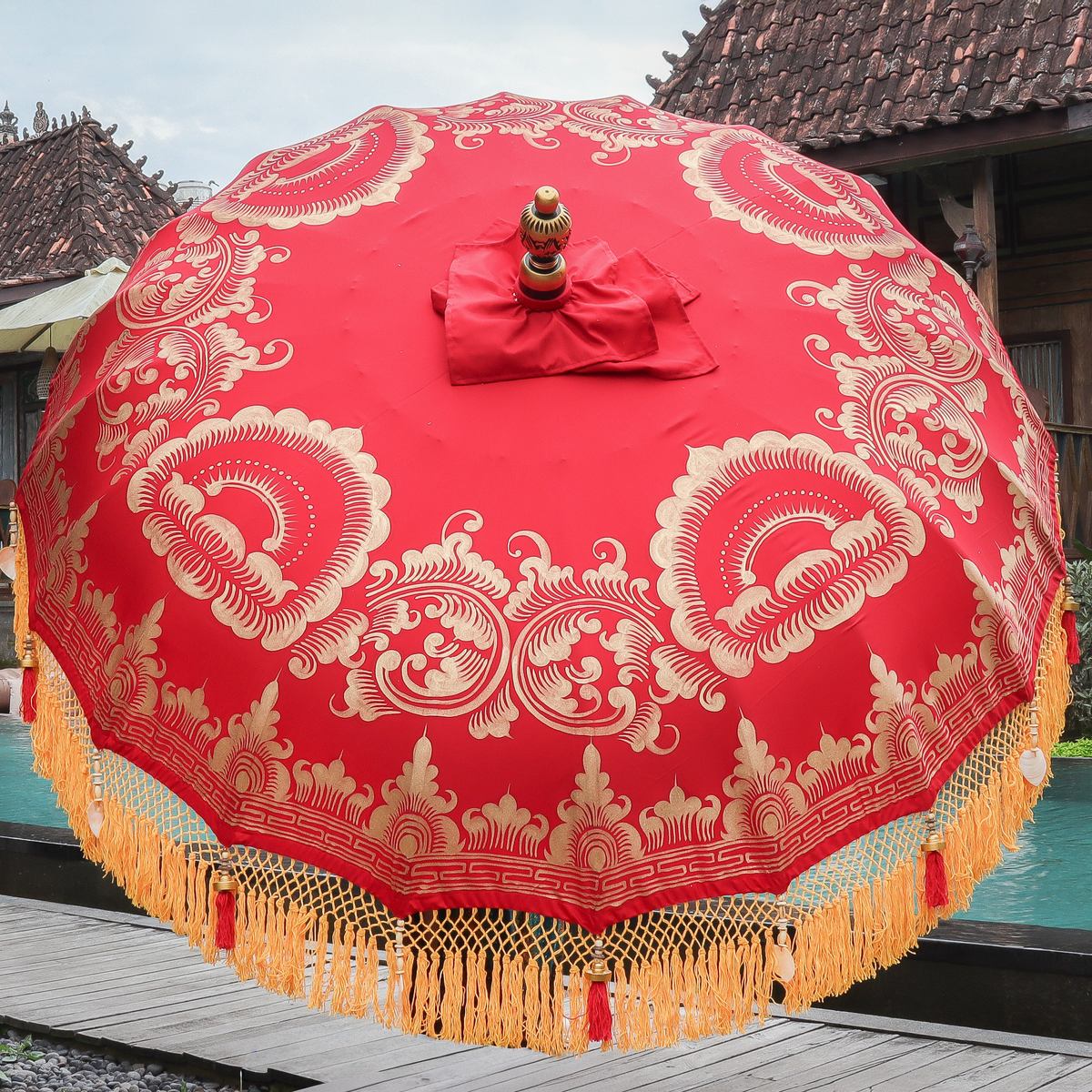Original Balinesischer Sonnenschirm Bali Schirm Rot Orange 185 cm Model Solaria