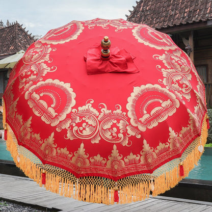 Original Balinesischer Sonnenschirm Bali Schirm Rot Orange 185 cm Model Solaria