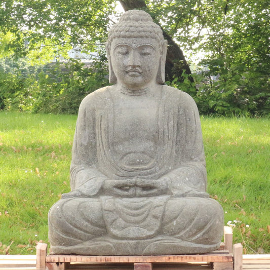 Steinbuddha Gartendeko Buddha aus Stein Figur Massiv