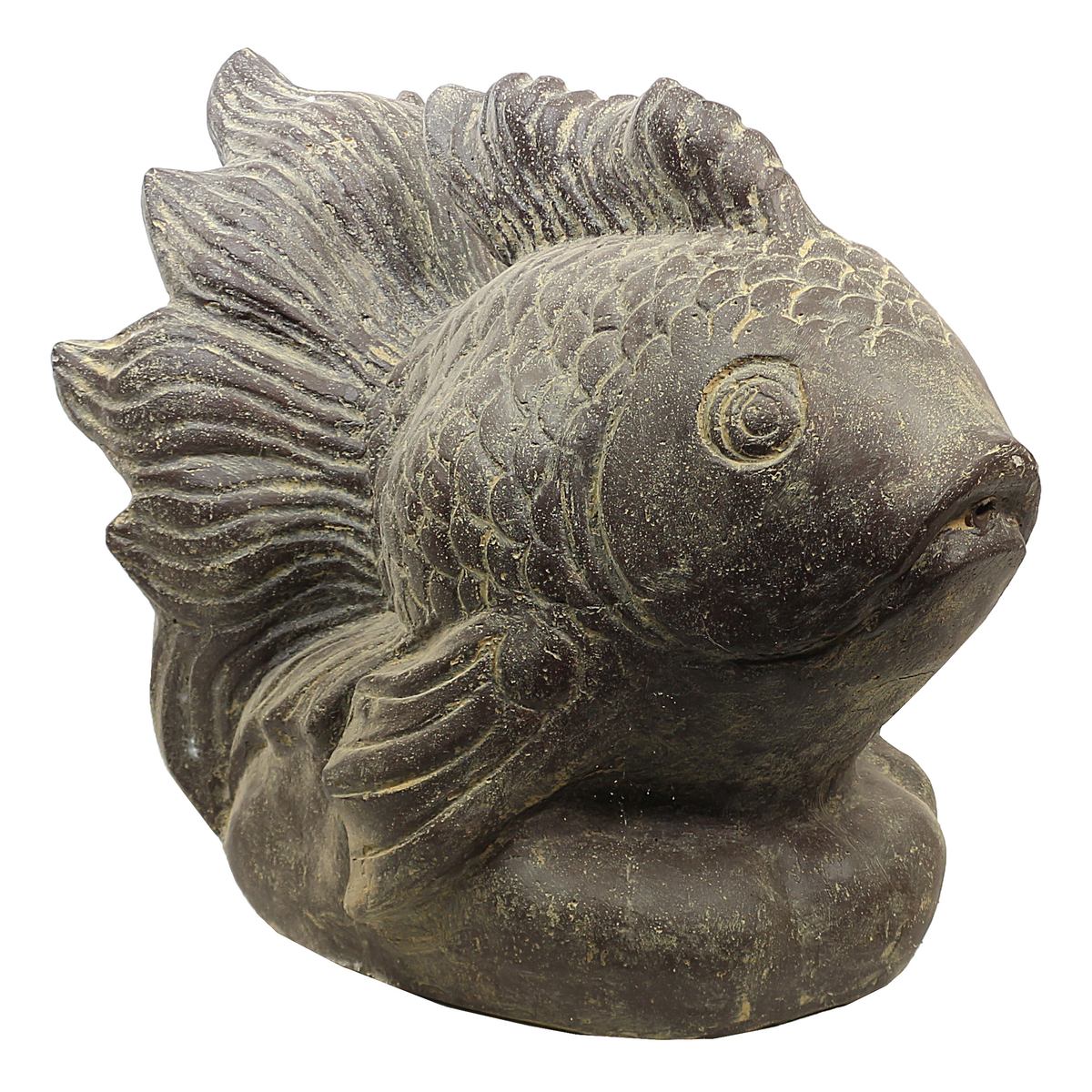 Koi Fisch Steinfigur Dekofigur Skulptur Steinfisch Tierfigur Gartenfigur Garten Steinguss mit Wasseranschluss 67 cm
