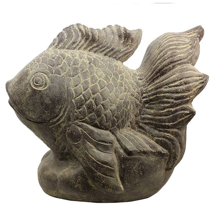 Koi Fisch Steinfigur Dekofigur Skulptur Steinfisch Tierfigur Gartenfigur Garten Steinguss mit Wasseranschluss 67 cm