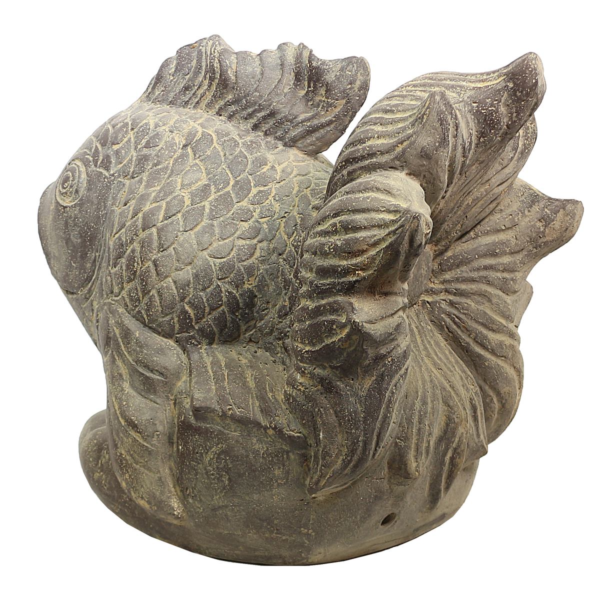Koi Fisch Steinfigur Dekofigur Skulptur Steinfisch Tierfigur Gartenfigur Garten Steinguss mit Wasseranschluss 67 cm