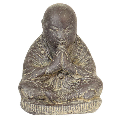 Mönch sitzend Steinfigur Skulptur Stein Lavasand Bali Garten Deko Frostfest Gartenfigur für innen oder außen 20 cm