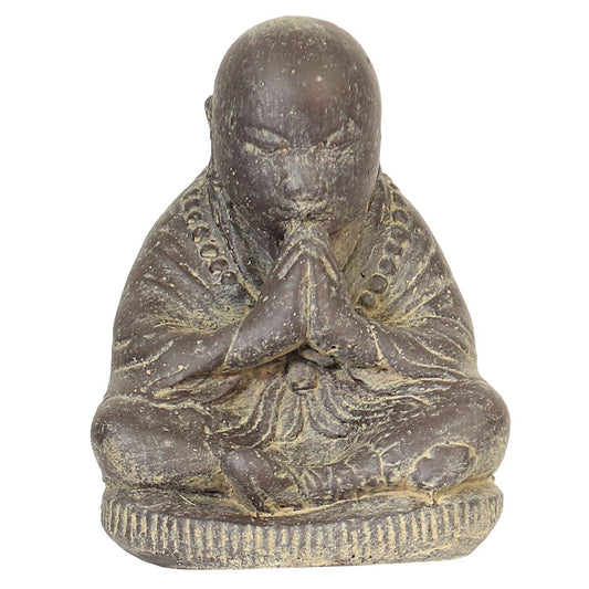 Mönch sitzend Steinfigur Skulptur Stein Lavasand Bali Garten Deko Frostfest Gartenfigur für innen oder außen 20 cm