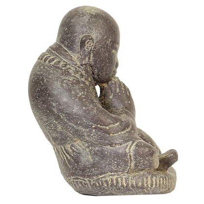 Mönch sitzend Steinfigur Skulptur Stein Lavasand Bali Garten Deko Frostfest Gartenfigur für innen oder außen 20 cm