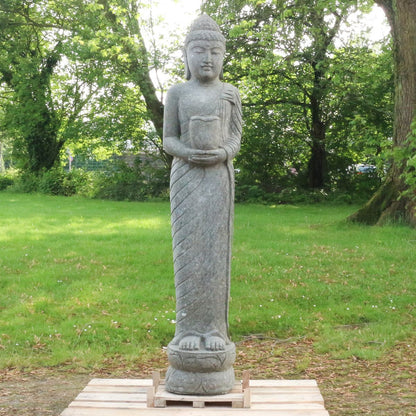 Buddha Stein Figur Statue Gartenfigur Steinfigur Dekofigur Gartendeko stehend Massiv aus Greenstone Bowl 175 cm