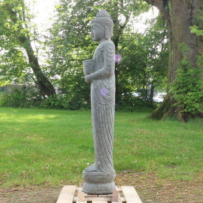Buddha Stein Figur Statue Gartenfigur Steinfigur Dekofigur Gartendeko stehend Massiv aus Greenstone Bowl 175 cm