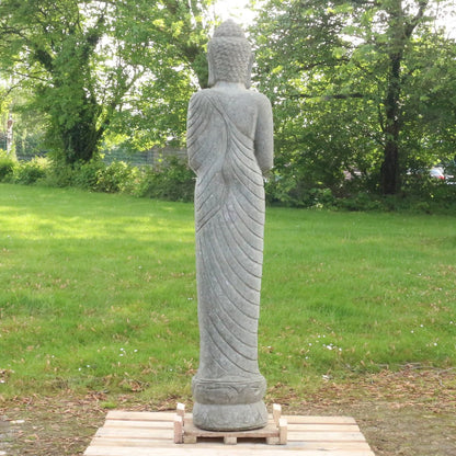 Buddha Stein Figur Statue Gartenfigur Steinfigur Dekofigur Gartendeko stehend Massiv aus Greenstone Bowl 175 cm
