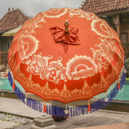 Original Balinesischer Sonnenschirm Bali Schirm Orange Blau Gold 185 cm Model Amelie