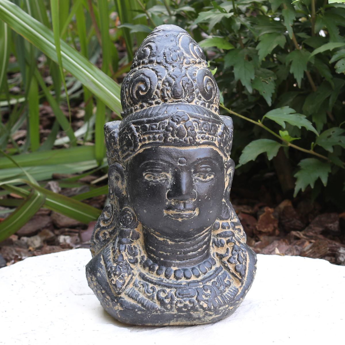 Shiva Buddha Kopf Skulptur Stein Lavasand Indonesien Bali Gott Schiwa Hinduismus Sri Dewi Deko 27cm