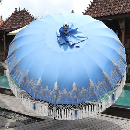 Original Balinesischer Sonnenschirm Bali Schirm Blau Silber 185 cm Model Helena