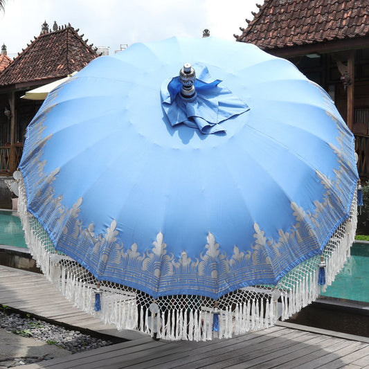 Original Balinesischer Sonnenschirm Bali Schirm Blau Silber 185 cm Model Helena