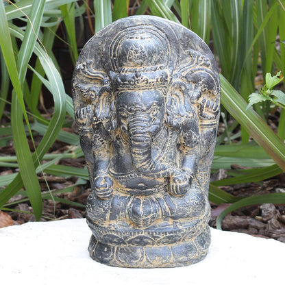 Ganesha Hinduismus Buddhismus Gott Götterbote Ganapati Geschenk Steinfigur Lavastein Grau 27 cm