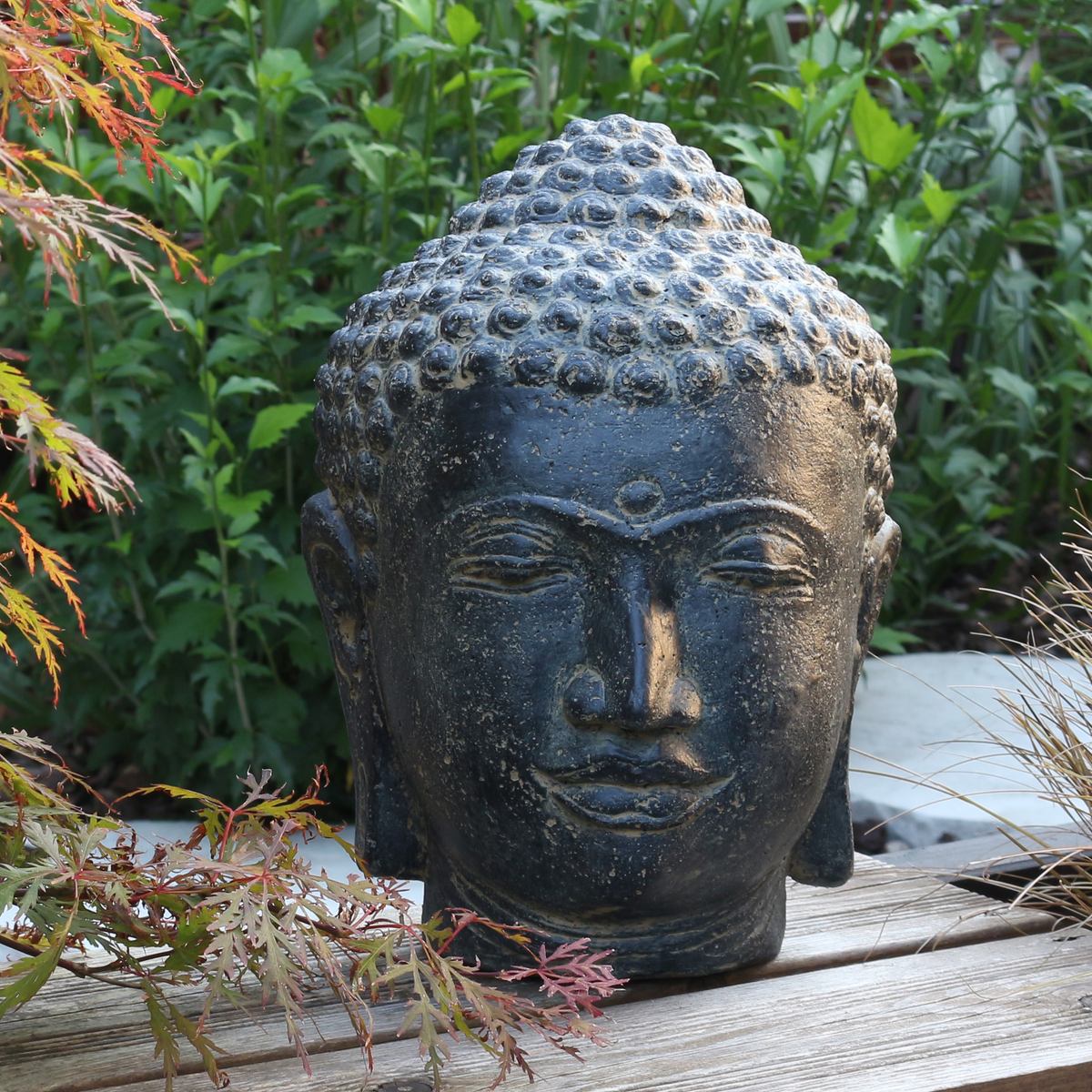Buddha Kopf Head Steinfigur Skulptur Stein Lavasand Bali Garten Deko 33 cm