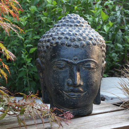 Buddha Kopf Head Steinfigur Skulptur Stein Lavasand Bali Garten Deko 33 cm