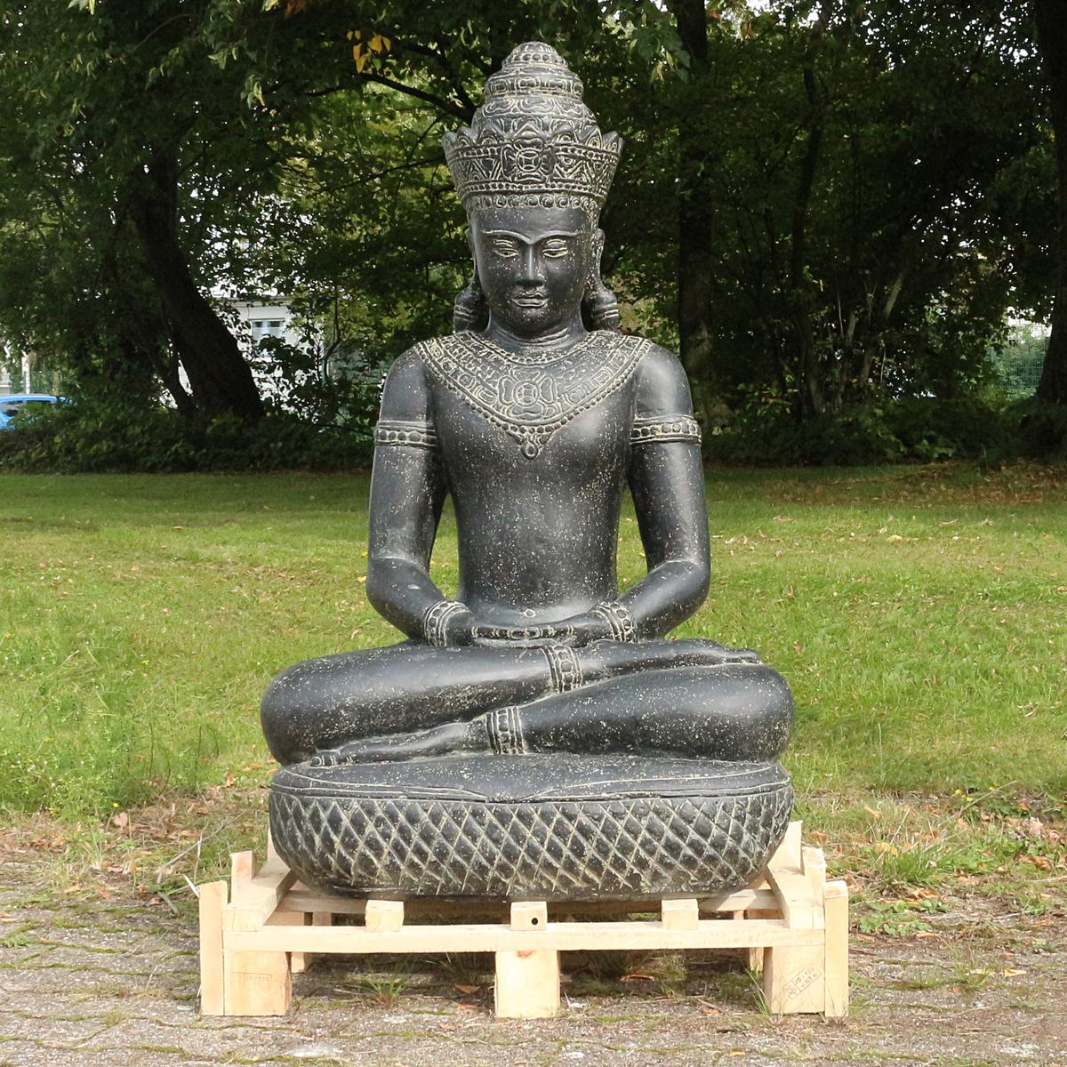 Buddha Statue sitzend Figur Skulptur Asien Indonesien Deko Steinguss Lavastein Gartenfigur Khmer 130 cm