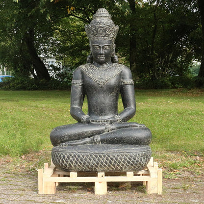 Buddha Statue sitzend Figur Skulptur Asien Indonesien Deko Steinguss Lavastein Gartenfigur Khmer 130 cm