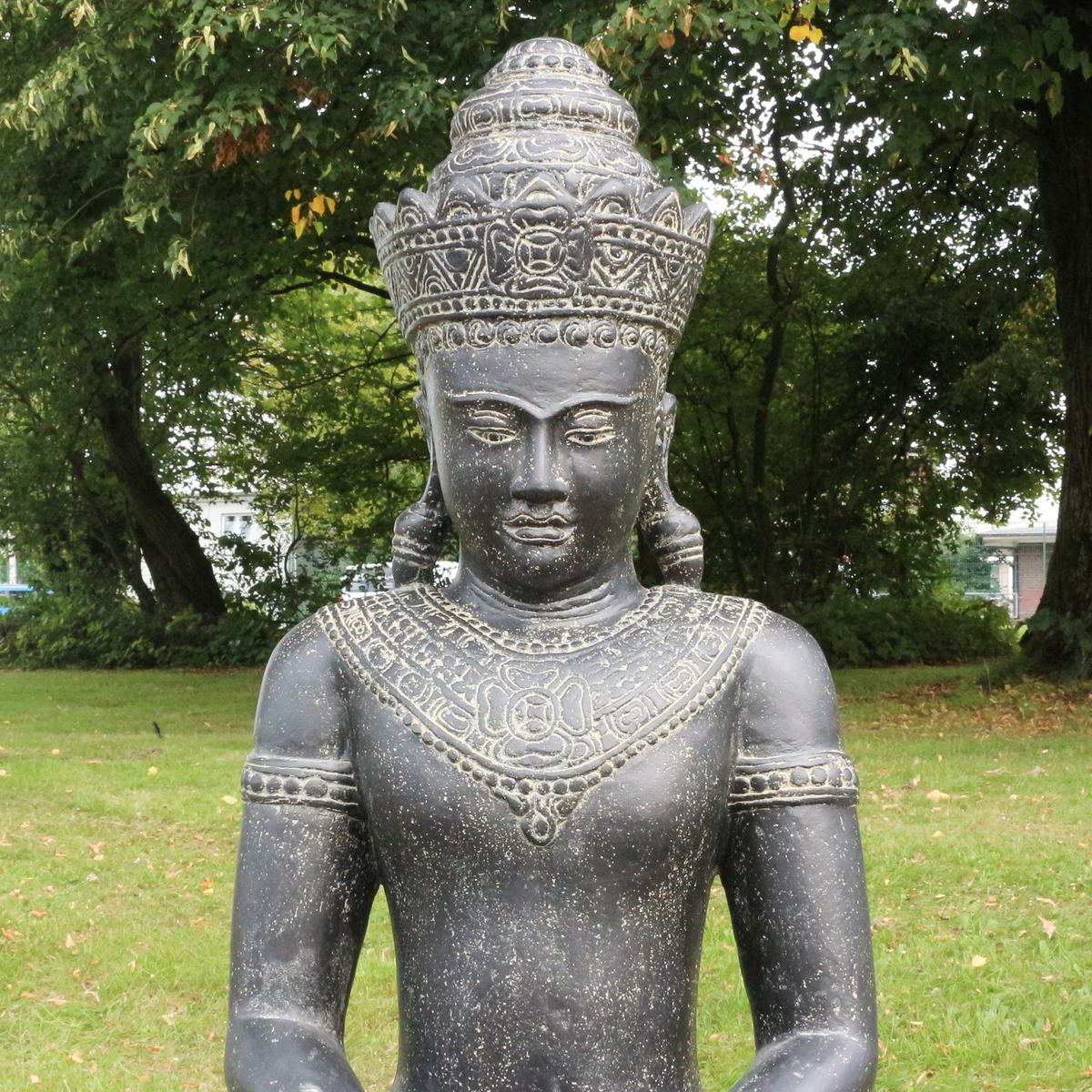 Buddha Statue sitzend Figur Skulptur Asien Indonesien Deko Steinguss Lavastein Gartenfigur Khmer 130 cm