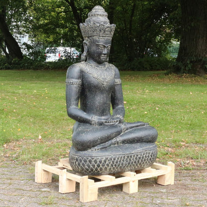 Buddha Statue sitzend Figur Skulptur Asien Indonesien Deko Steinguss Lavastein Gartenfigur Khmer 130 cm