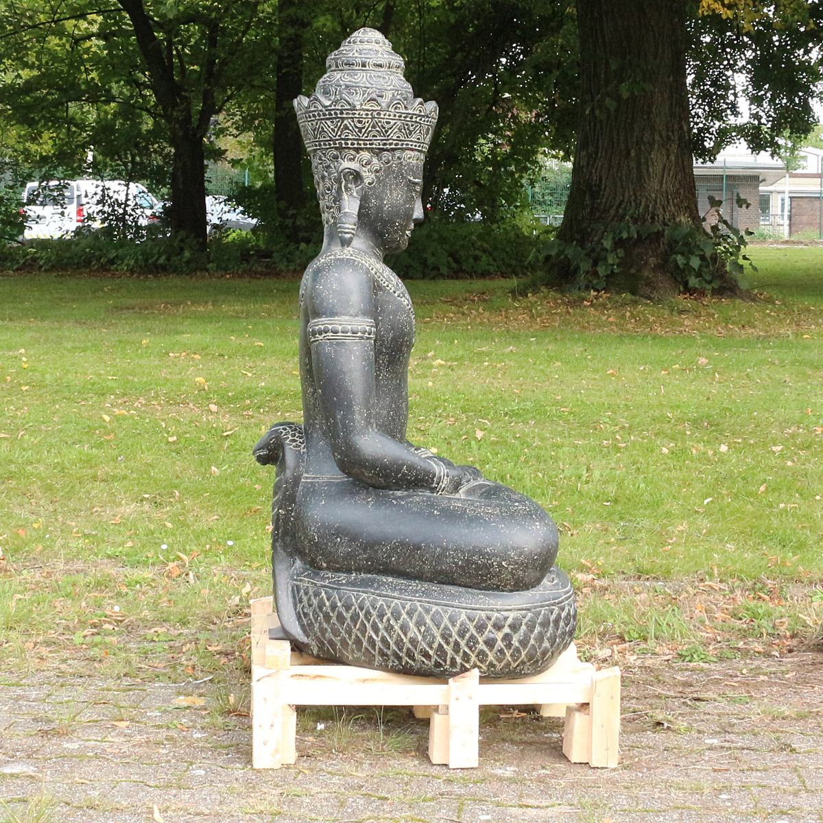 Buddha Statue sitzend Figur Skulptur Asien Indonesien Deko Steinguss Lavastein Gartenfigur Khmer 130 cm