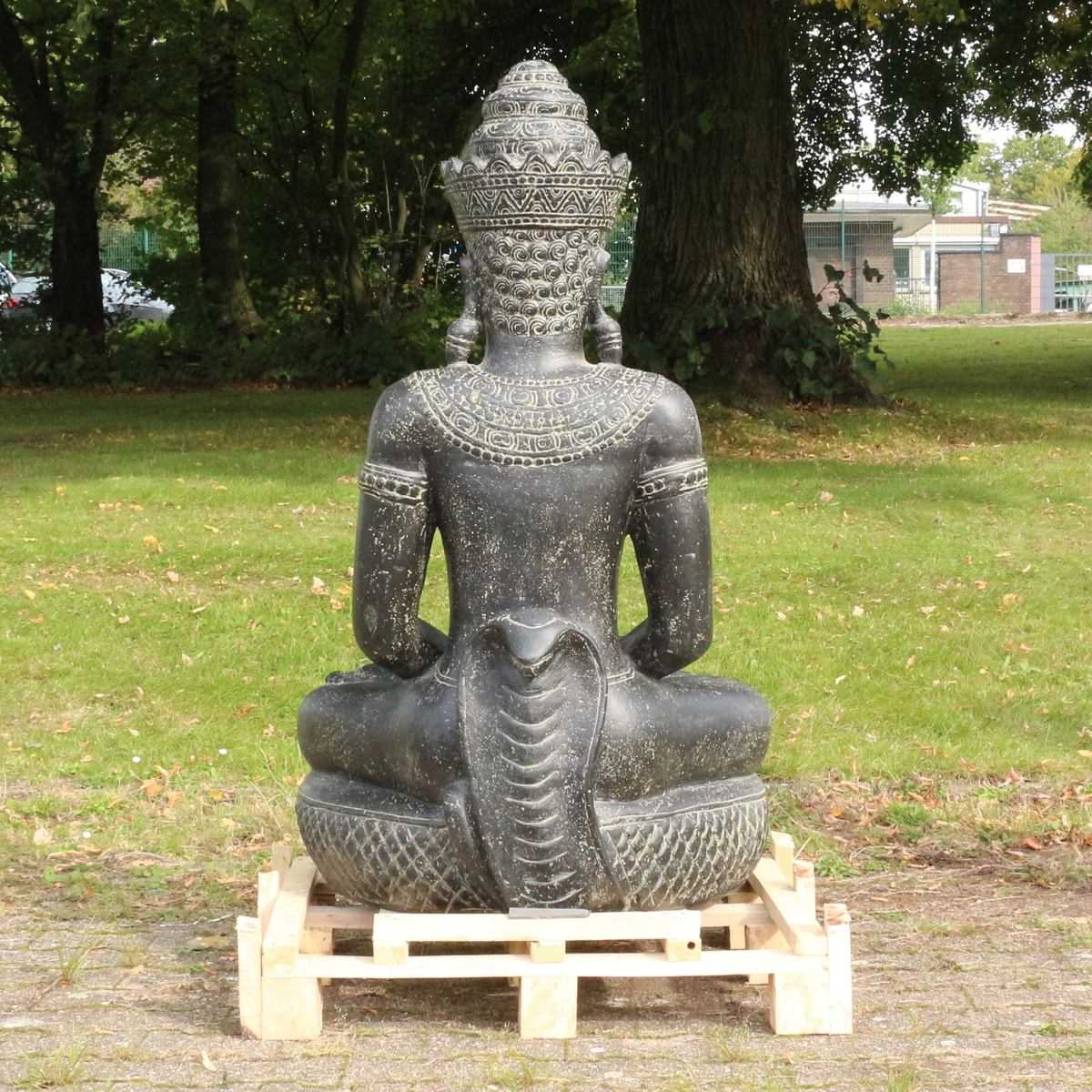 Buddha Statue sitzend Figur Skulptur Asien Indonesien Deko Steinguss Lavastein Gartenfigur Khmer 130 cm