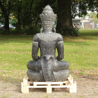 Buddha Statue sitzend Figur Skulptur Asien Indonesien Deko Steinguss Lavastein Gartenfigur Khmer 130 cm