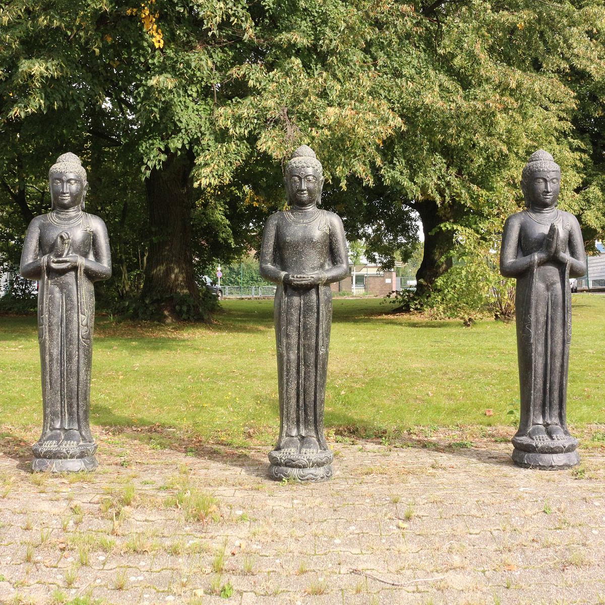 XXL Buddha Statue Lebensgroß Figur Skulptur Stehend Asien Indonesien Deko Steinguss Lavastein Gartenfigur Chakra 190 cm