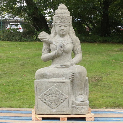 Dewi Tara Stein Figur Statue Gartenfigur Steinfigur Dekofigur Gartendeko sitzend Massiv aus Greenstone 100 cm