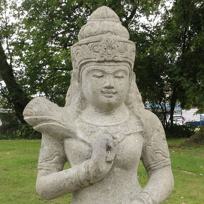 Dewi Tara Stein Figur Statue Gartenfigur Steinfigur Dekofigur Gartendeko sitzend Massiv aus Greenstone 100 cm