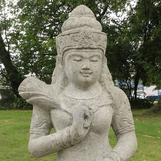 Dewi Tara Stein Figur Statue Gartenfigur Steinfigur Dekofigur Gartendeko sitzend Massiv aus Greenstone 100 cm
