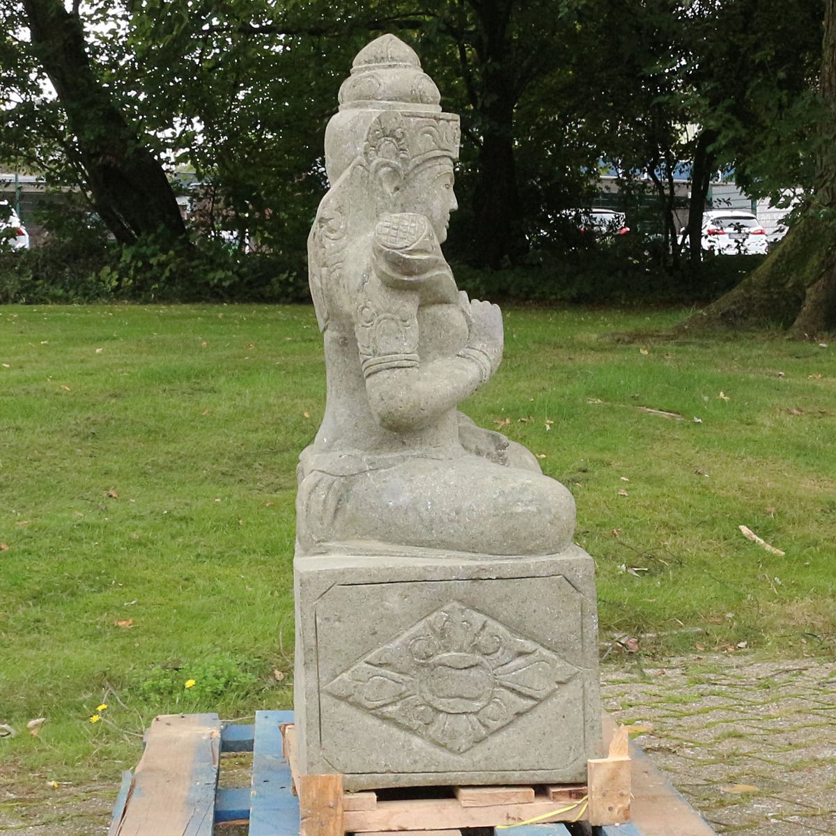 Dewi Tara Stein Figur Statue Gartenfigur Steinfigur Dekofigur Gartendeko sitzend Massiv aus Greenstone 100 cm