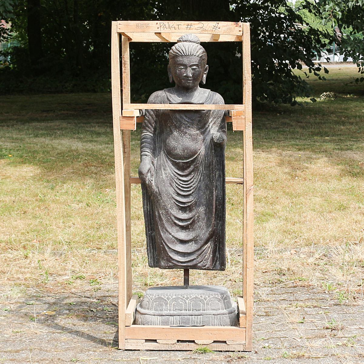 Buddha Thorso Statue Figur Skulptur Asien Indonesien Deko Steinguss Lavastein Gartenfigur auf Eisen 132 cm