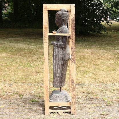Buddha Thorso Statue Figur Skulptur Asien Indonesien Deko Steinguss Lavastein Gartenfigur auf Eisen 132 cm