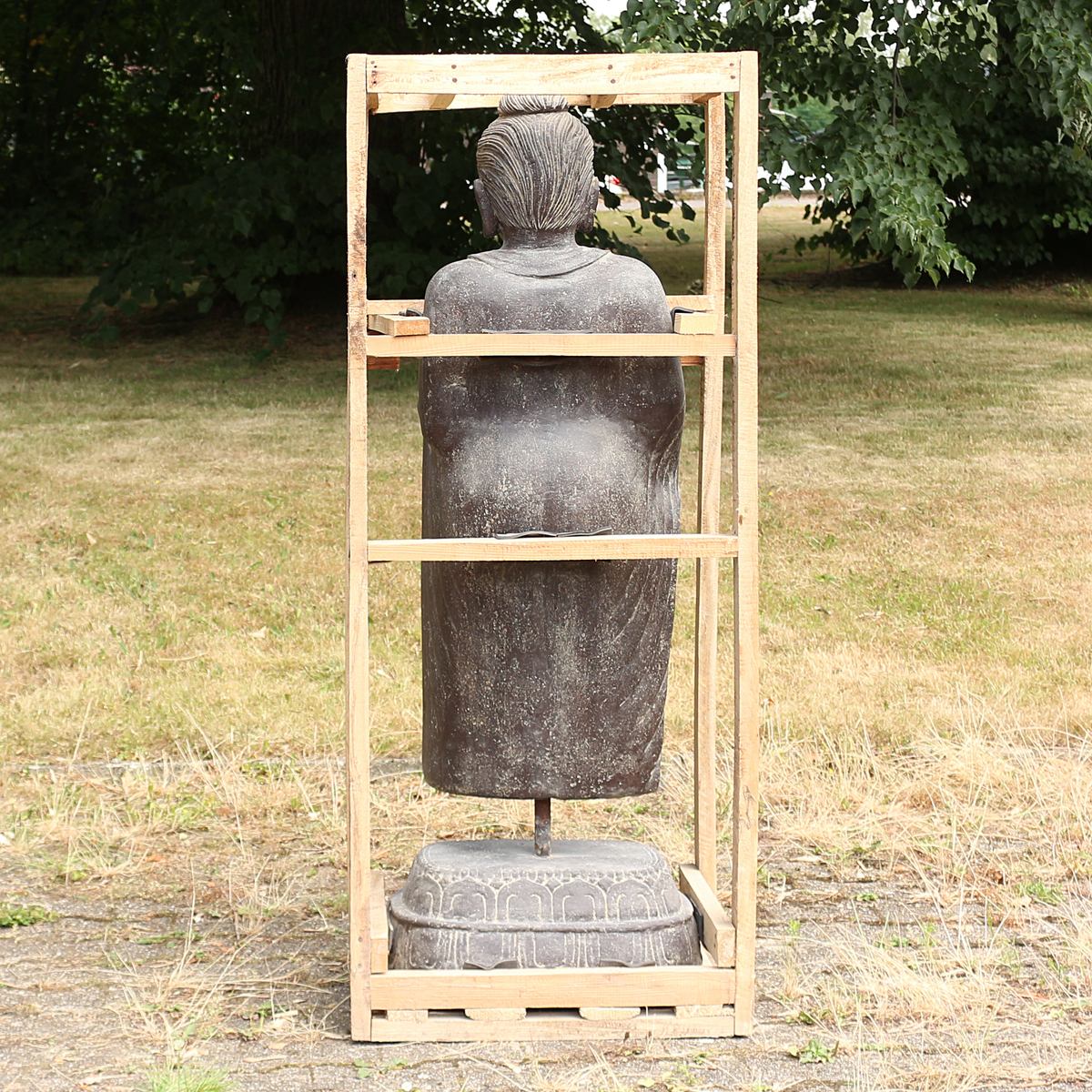 Buddha Thorso Statue Figur Skulptur Asien Indonesien Deko Steinguss Lavastein Gartenfigur auf Eisen 132 cm