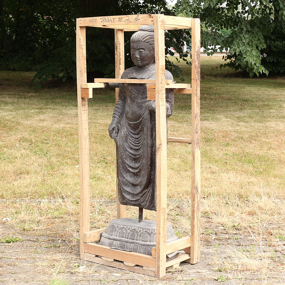 Buddha Thorso Statue Figur Skulptur Asien Indonesien Deko Steinguss Lavastein Gartenfigur auf Eisen 132 cm