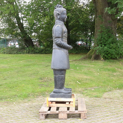 Samurai Krieger aus Stein Japan Steinfigur Skulptur Gartenfigur Massiv frostsicher für innen und außen Steinkrieger stehend 200 cm