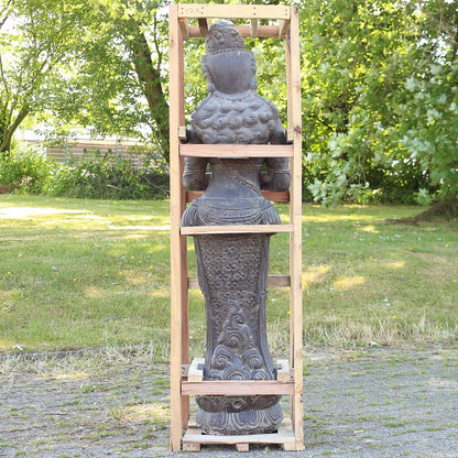 Devi Statue Figur Brunnen Skulptur Stehend Asien Indonesien Deko Steinguss Lavastein Gartenfigur Skulptur mit Wasseranschluss 152 cm