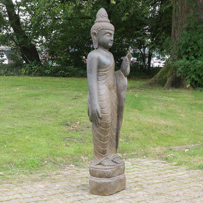 Buddha Figur stehend Steinfigur Greenstone Antik Hand up 175 cm