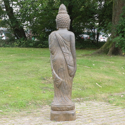 Buddha Stein Figur Statue Gartenfigur Steinfigur Dekofigur Gartendeko stehend Greenstone Antik Hand up 150 cm